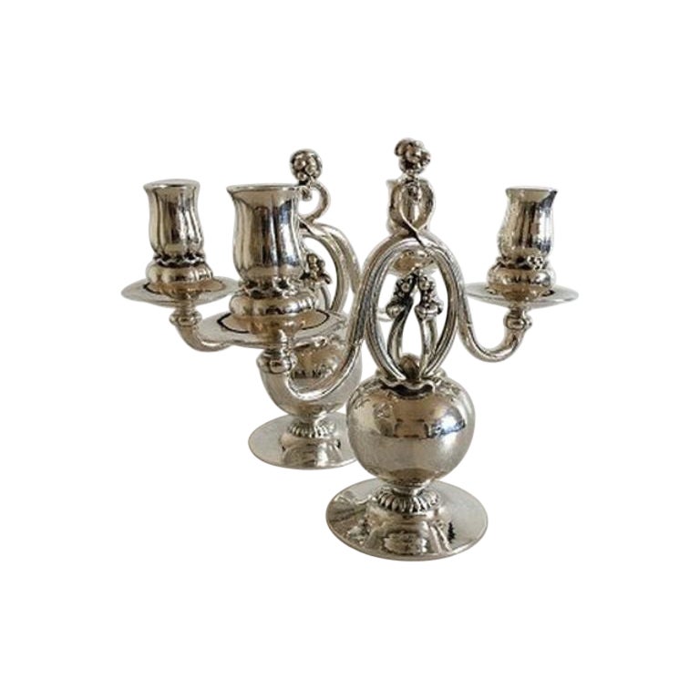 Georg Jensen Sterling Silver Two-Armed Candlesticks No 324 For Sale