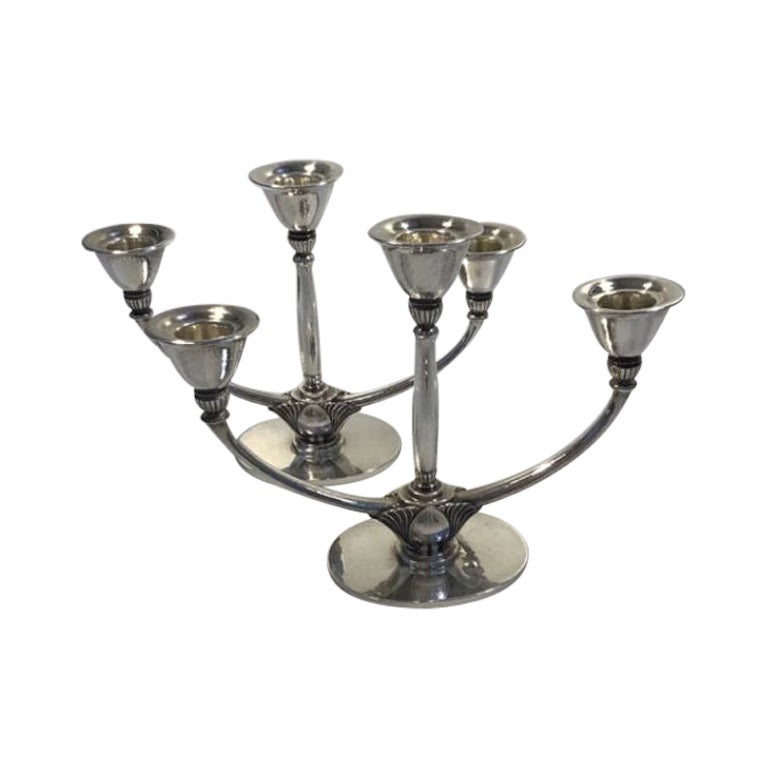 Georg Jensen Sterling Silver 3-Armed Candlesticks No 673B, Set of 2 For Sale