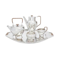 Vintage Georg Jensen Sterling Silver Coffee Pot Tea Pot, Sugar Bowl, Creamer & Tray