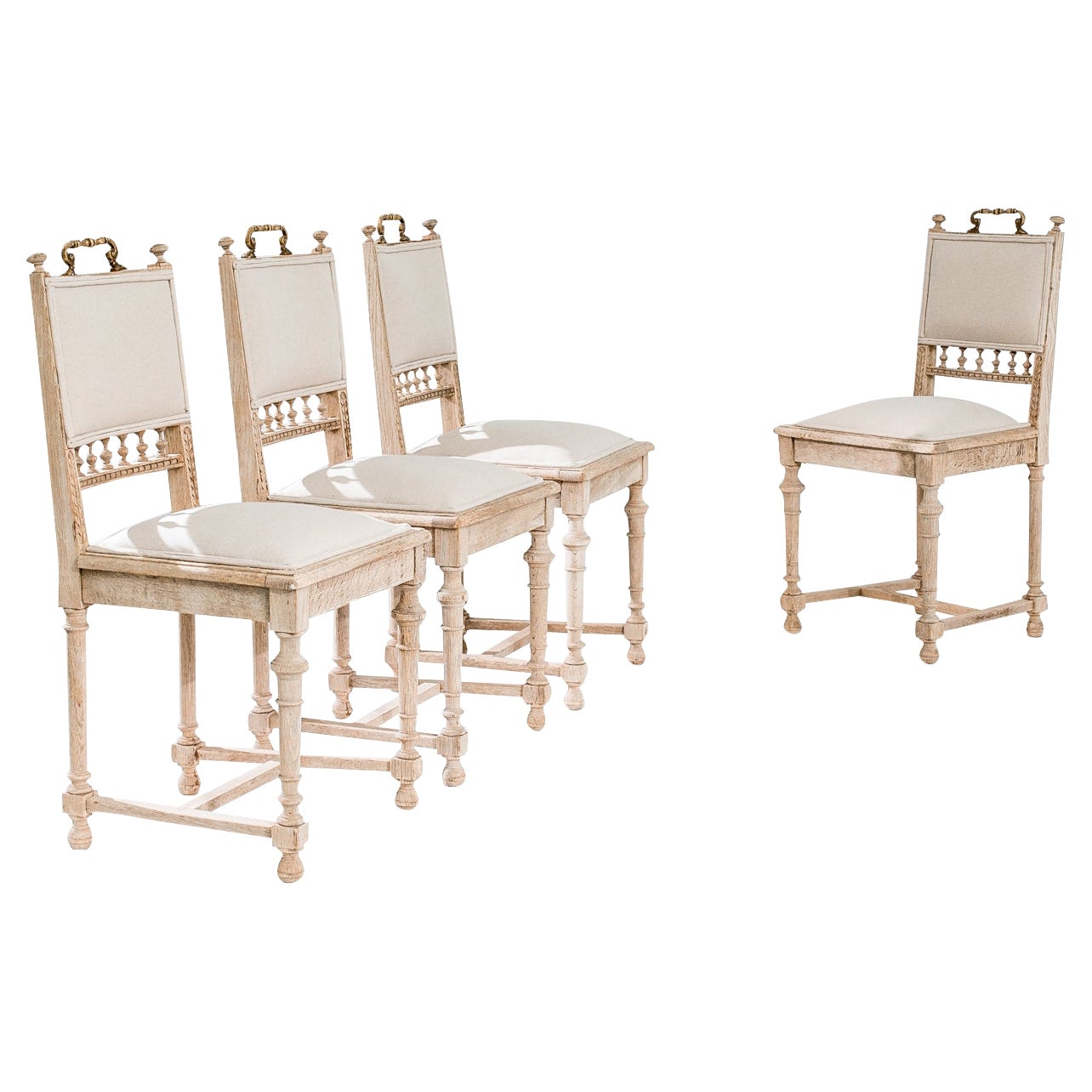 Set of Four French Antique Dining Chairs, Country, Kitchen, Oak, Rush