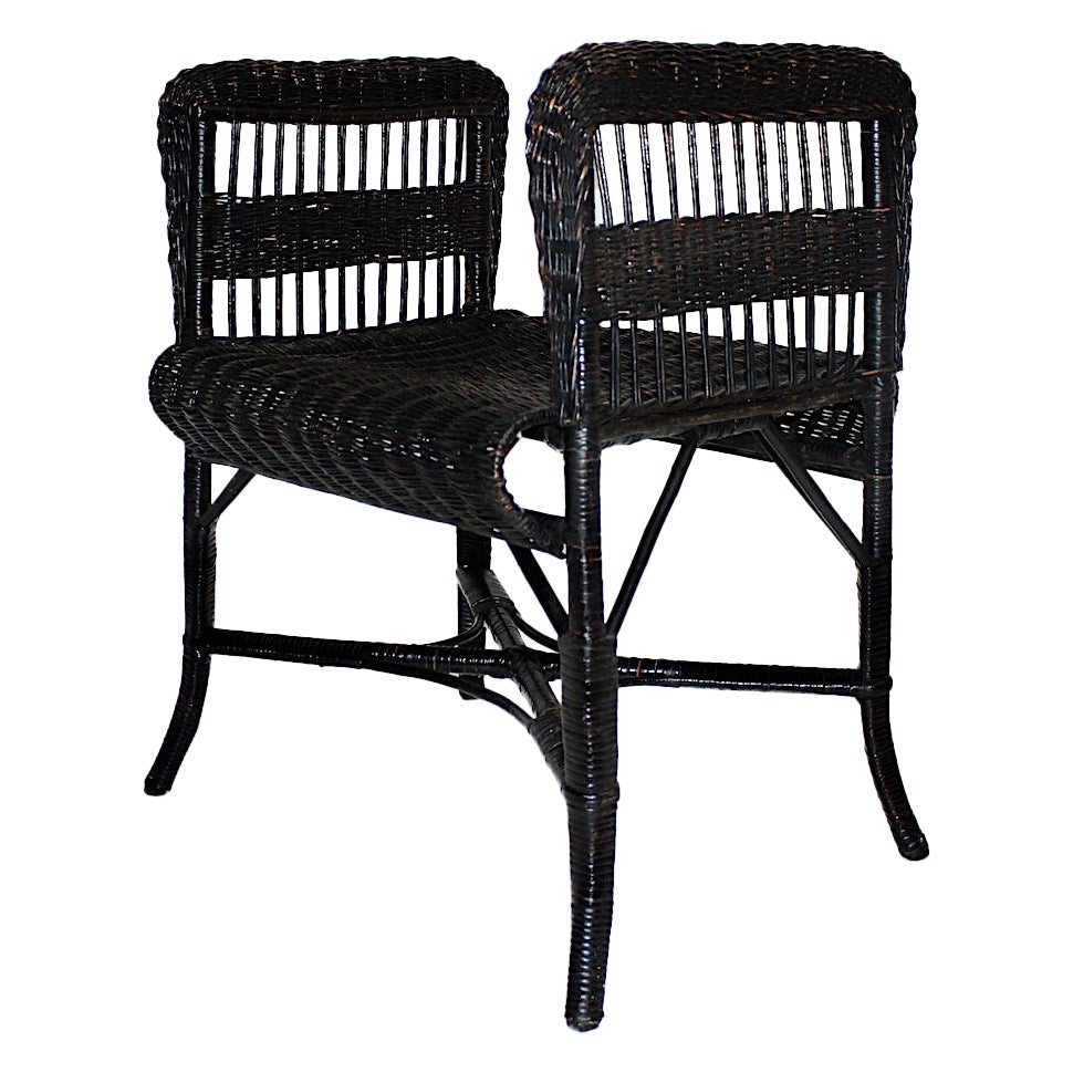 Blauer Vintage-Rattan-Golfhocker im Art-déco-Stil, Patio Prag Rudniker, 1930er Jahre, Wien im Angebot