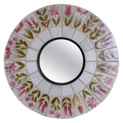 Vintage Roger Capron Mirror Signed French Round Ceramic