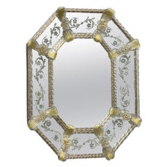Beautiful Murano Glass Wall Mirror Clear and Gold Flakes Glass 1960s, Italy