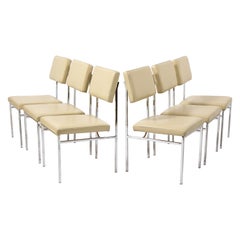 Vintage 6 Chrome and Cream Leather P60 Chairs by Philippon & Lecoq, France, 1960's