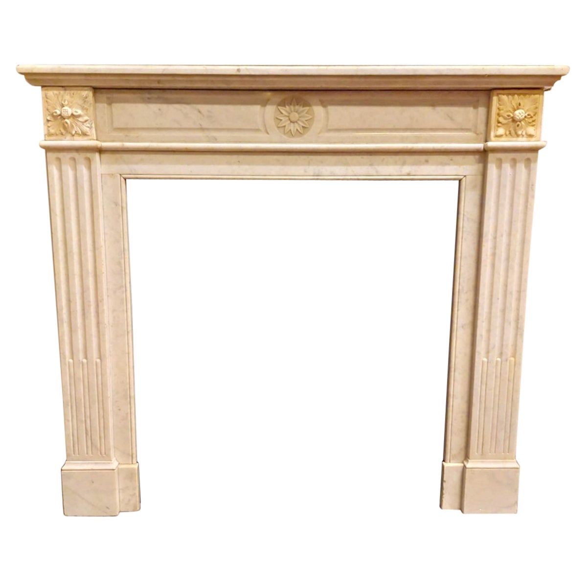 Antique White Carrara Marble Fireplace Mantle, 18th Century, France For