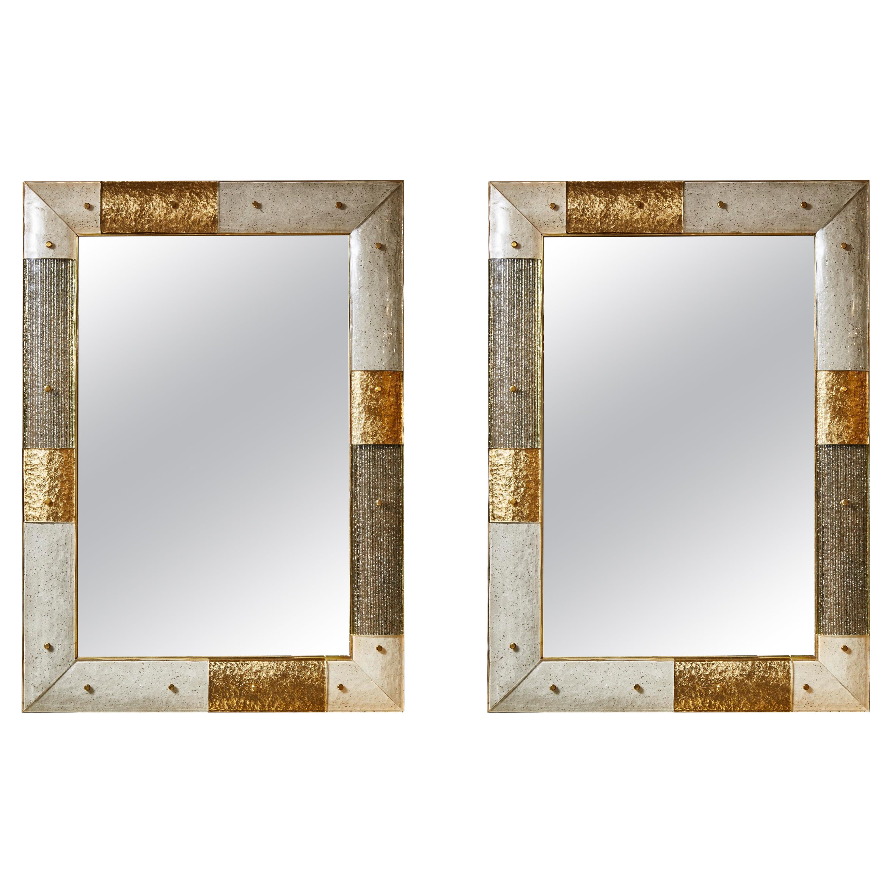 Pair of Murano glass mirrors by Studio Glustin For Sale