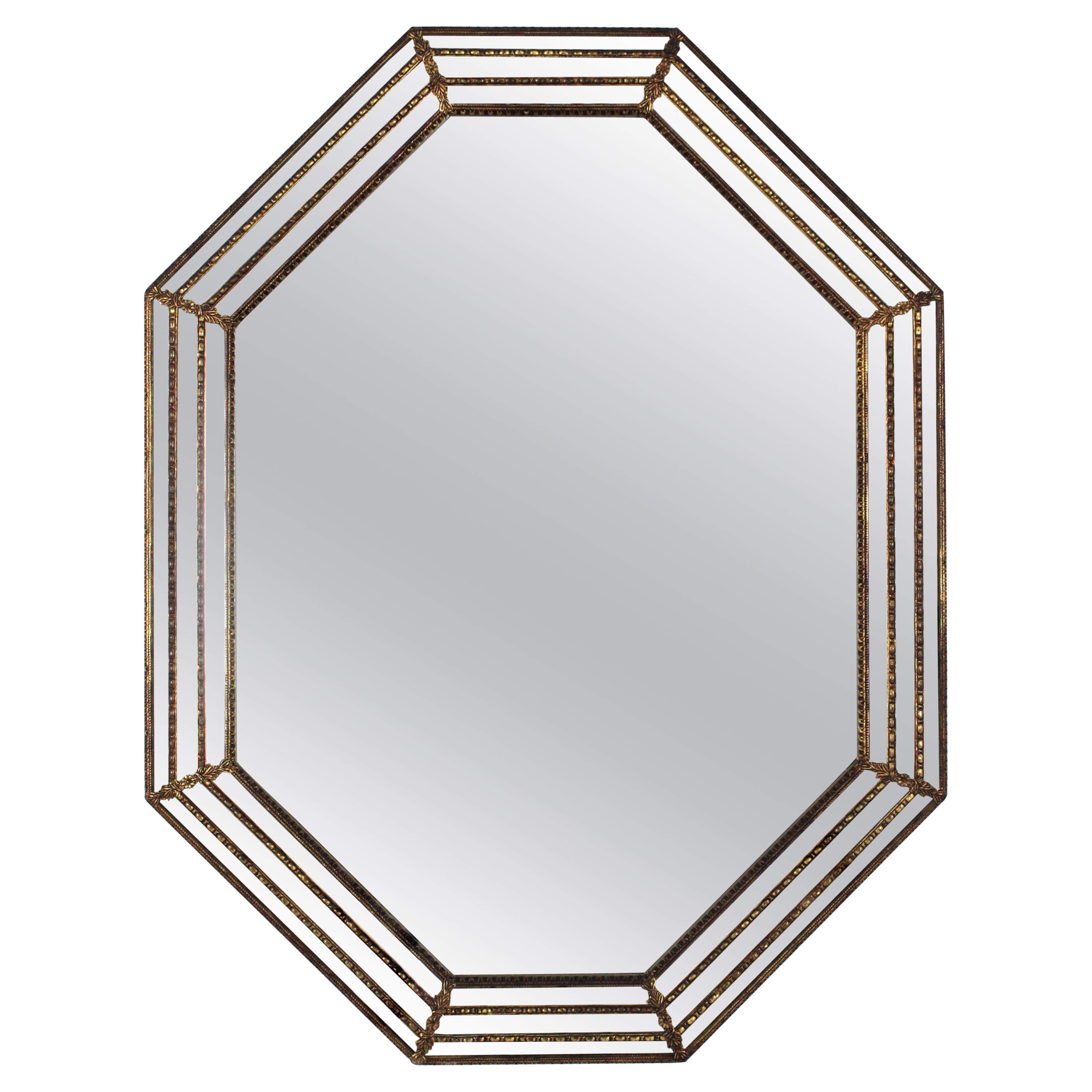 Octagonal Venetian Style Mirror with Brass Details