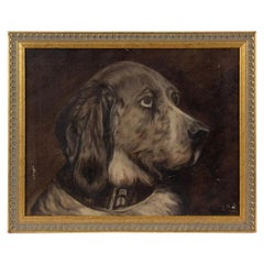 Antique Early 20th Century Oil on Canvas Portrait of an English Setter in a Modern Frame