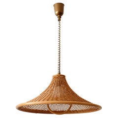 Retro Large & Elegant Mid-Century Modern Wicker Pendant Lamp or Hanging Light Germany