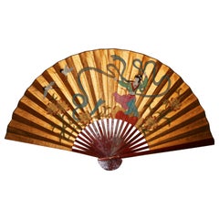 Extra Large Chinese Gilt Hand Painted Folding Fan Art / Screen
