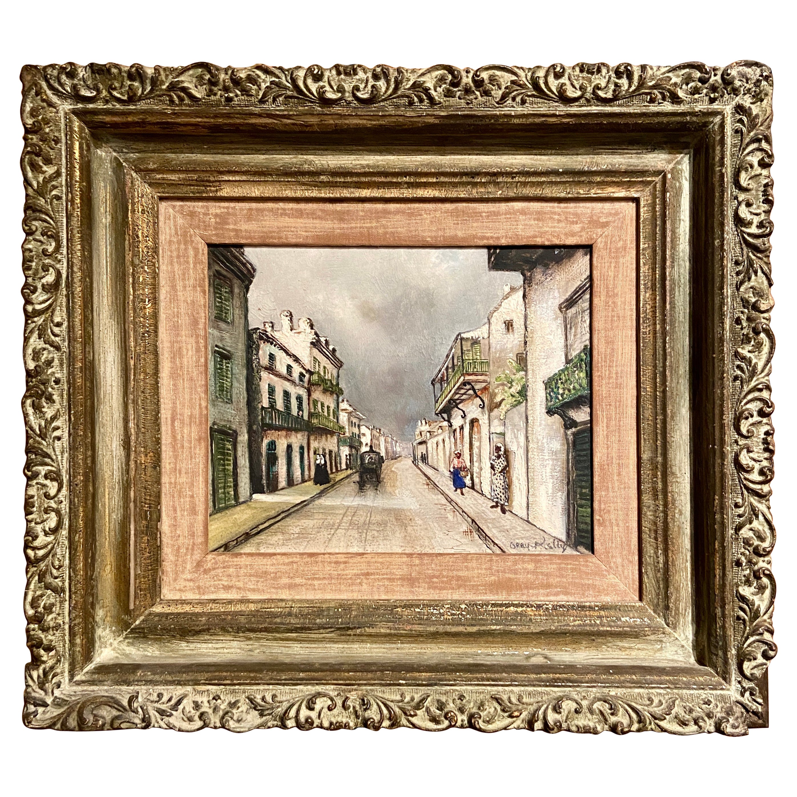 Antique Early 20th Century American Oil Painting on Board "Rue Royale."