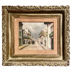 Antique Early 20th Century American Oil Painting on Board "Rue Royale."