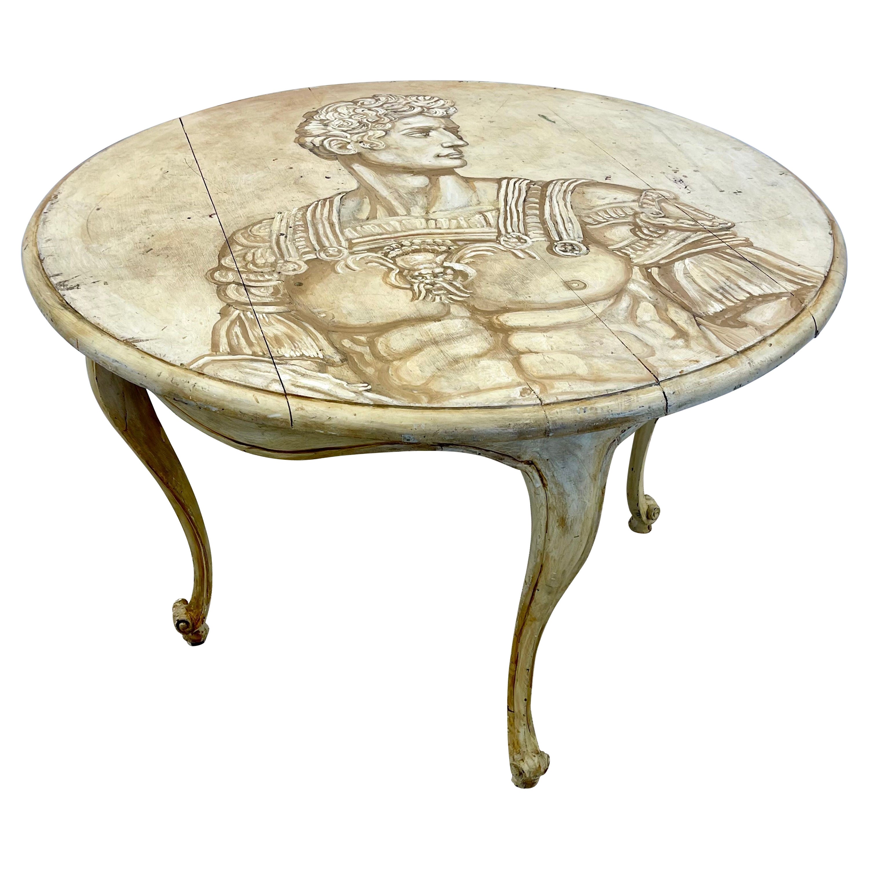 Moderner handbemalter italienischer Mitteltisch aus der Mitte des Jahrhunderts, Fornasetti-Stil