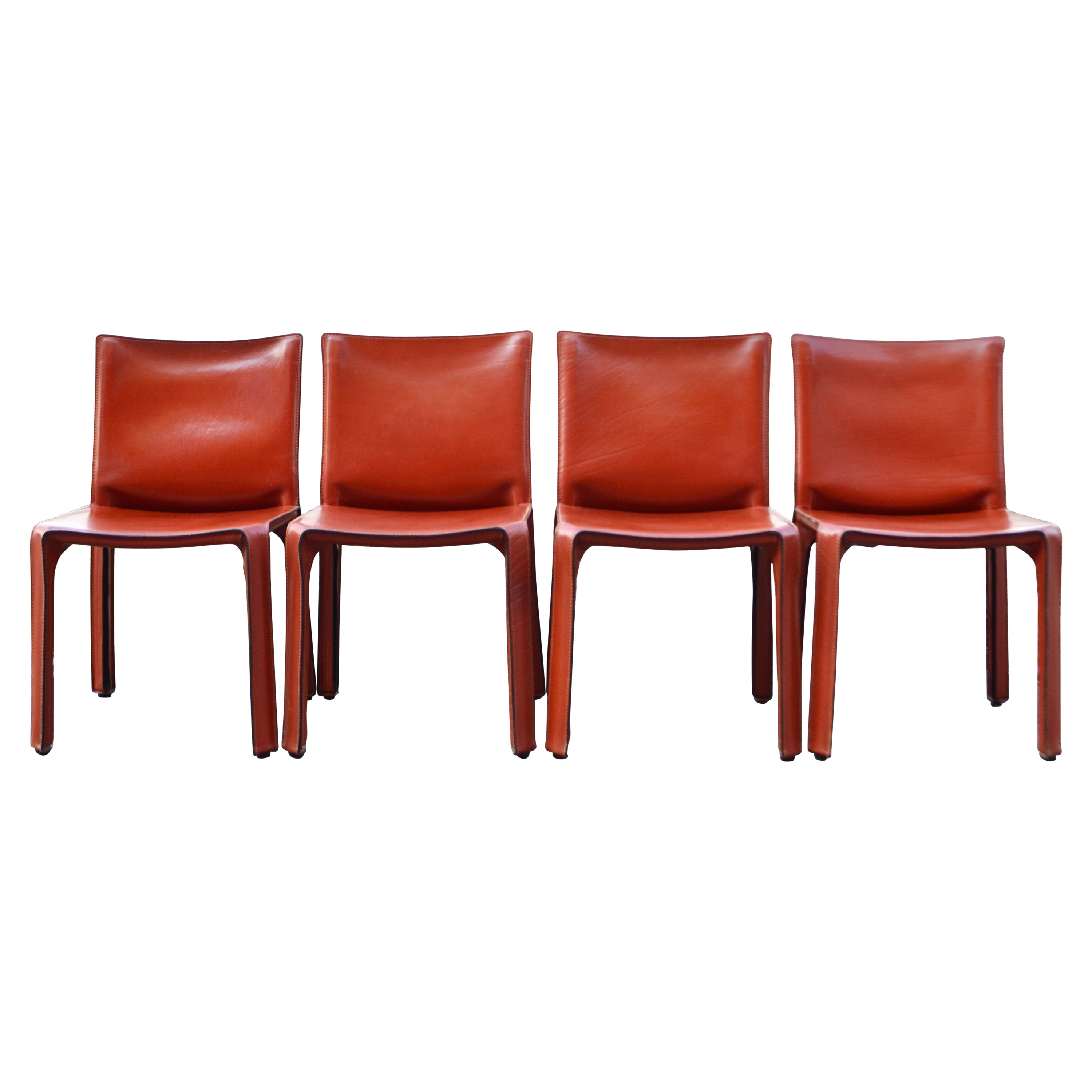 Cassina Cab 412 China Red Leather Dining Chair Set of 4