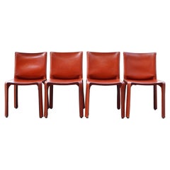 Vintage Cassina Cab 412 China Red Leather Dining Chair Set of 4