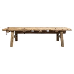Vintage Elm Wood Coffee Table with Original Chain Detail