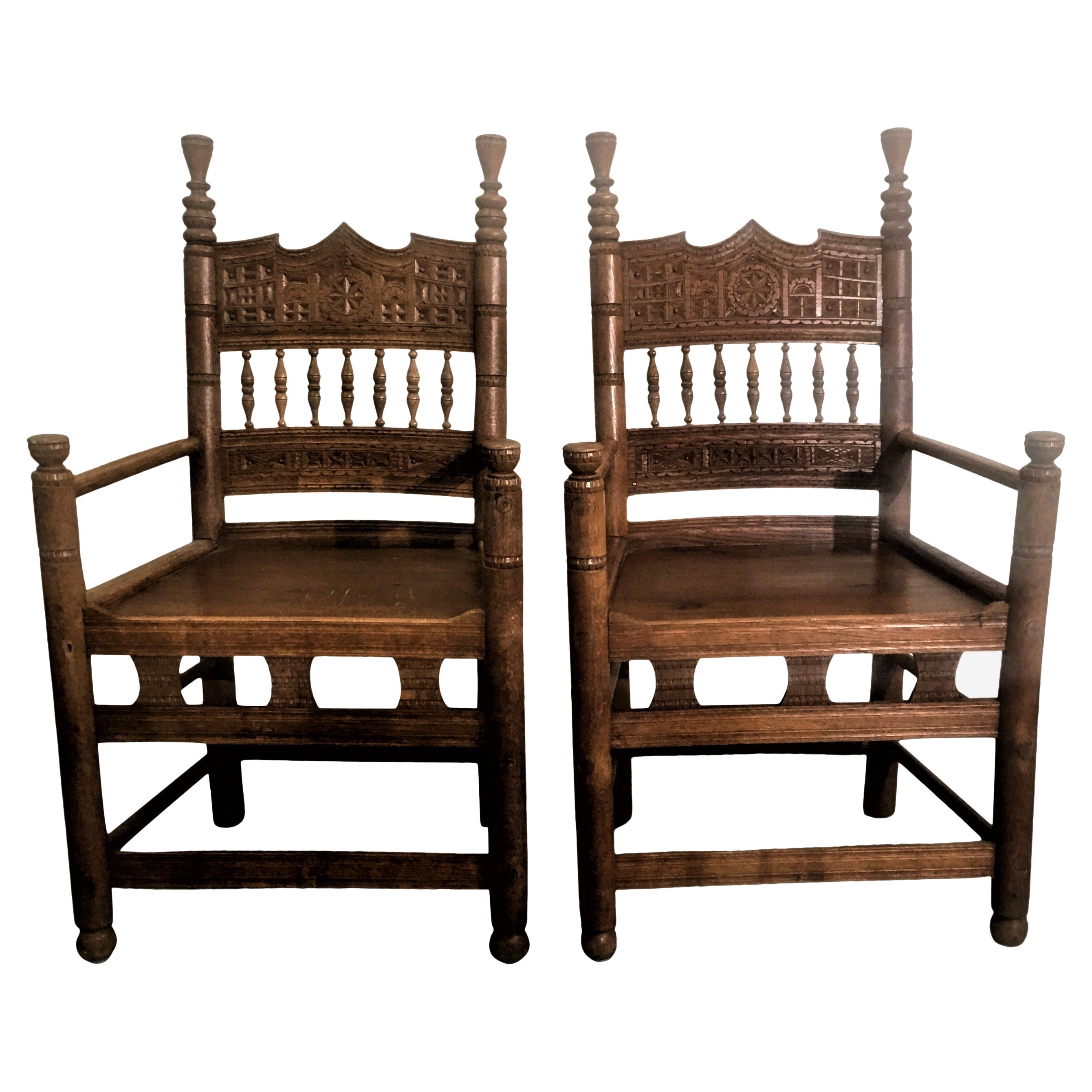 Wood Armchairs Ser of 2 For Sale