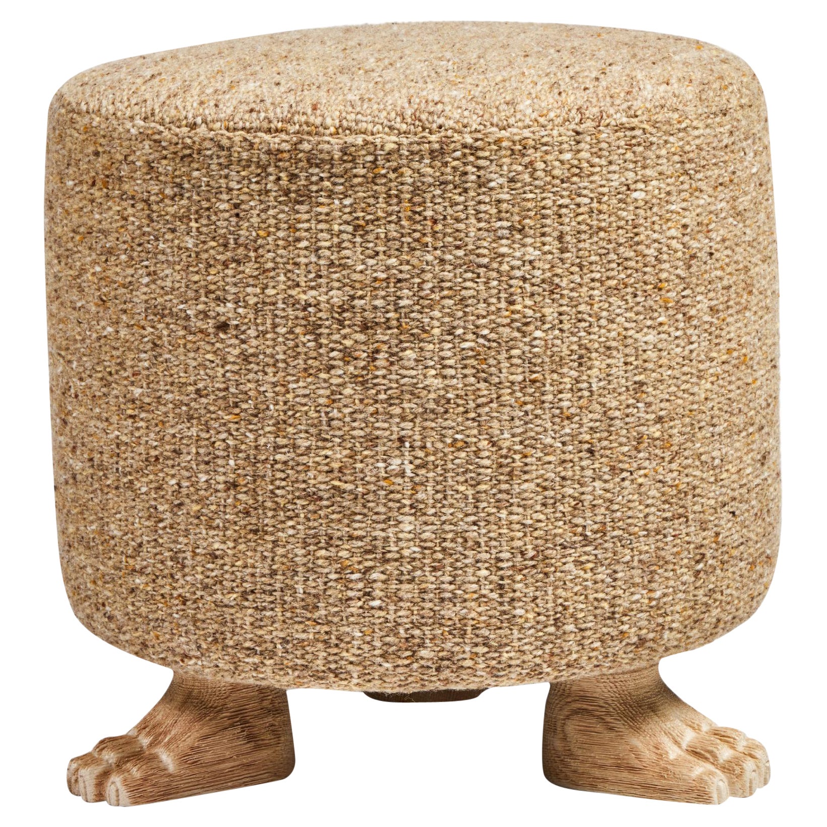 Hand Carved Oak Paw Feet Upholstered Lupa Ottoman by Martin & Brocket For Sale