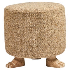 Hand Carved Oak Paw Feet Upholstered Lupa Ottoman by Martin & Brocket