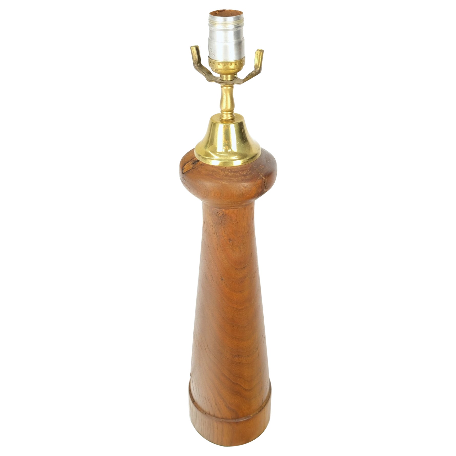 Turned Walnut or Teak Mid-Century Modern Table Lamp, c.1970s For Sale
