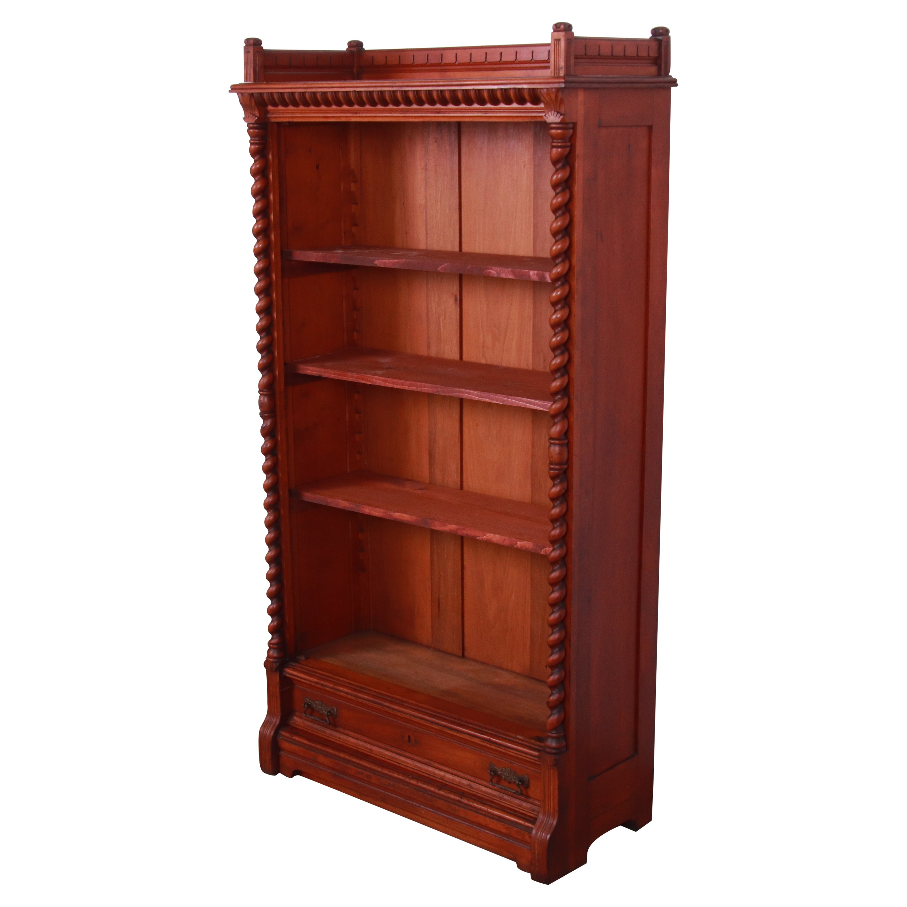 Monumental Solid Carved Tall Walnut Victorian Bookcase Bookshelf, circa 1870s at 1stDibs