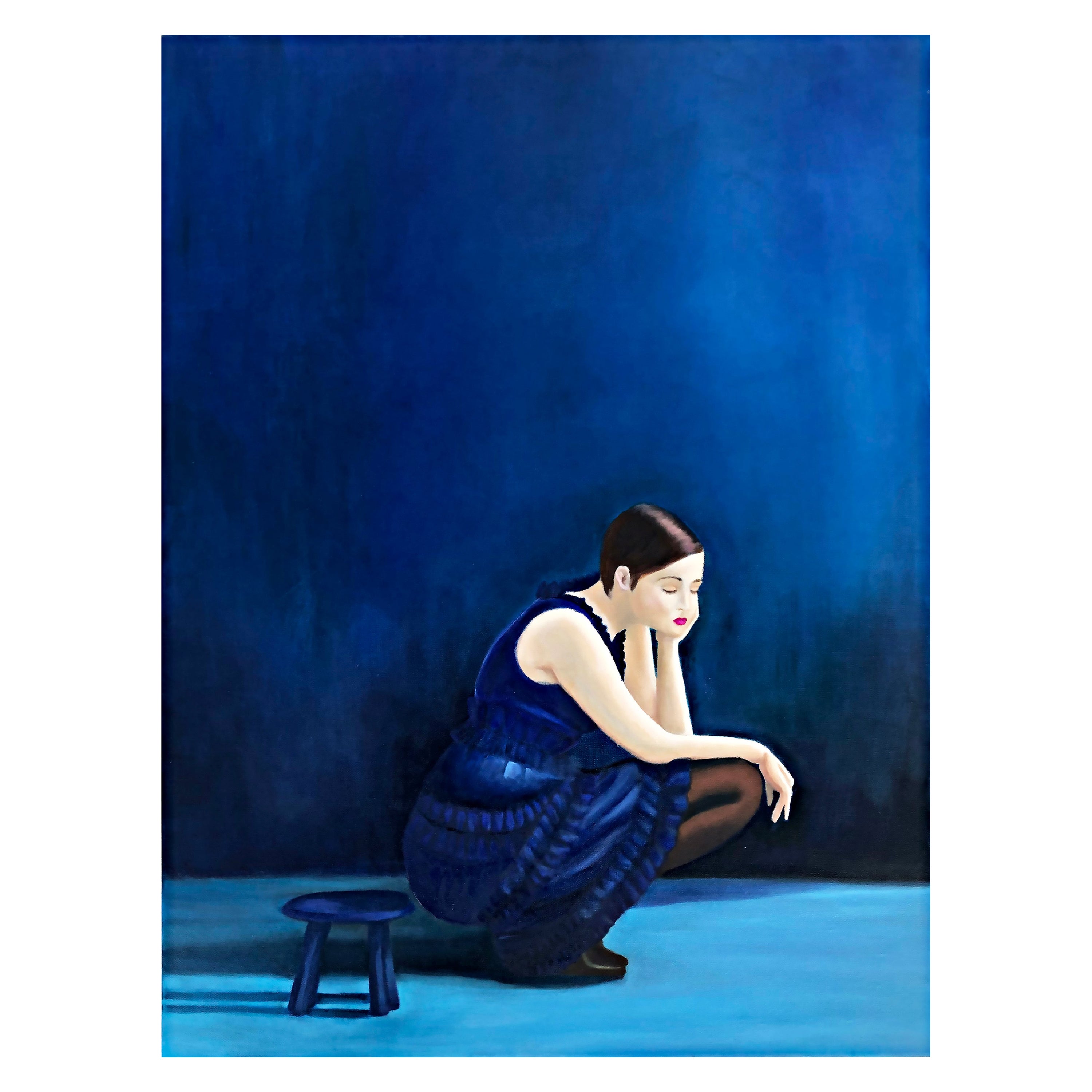 Original Oil Painting on Canvas "Girl in Blue" by Mary Stone