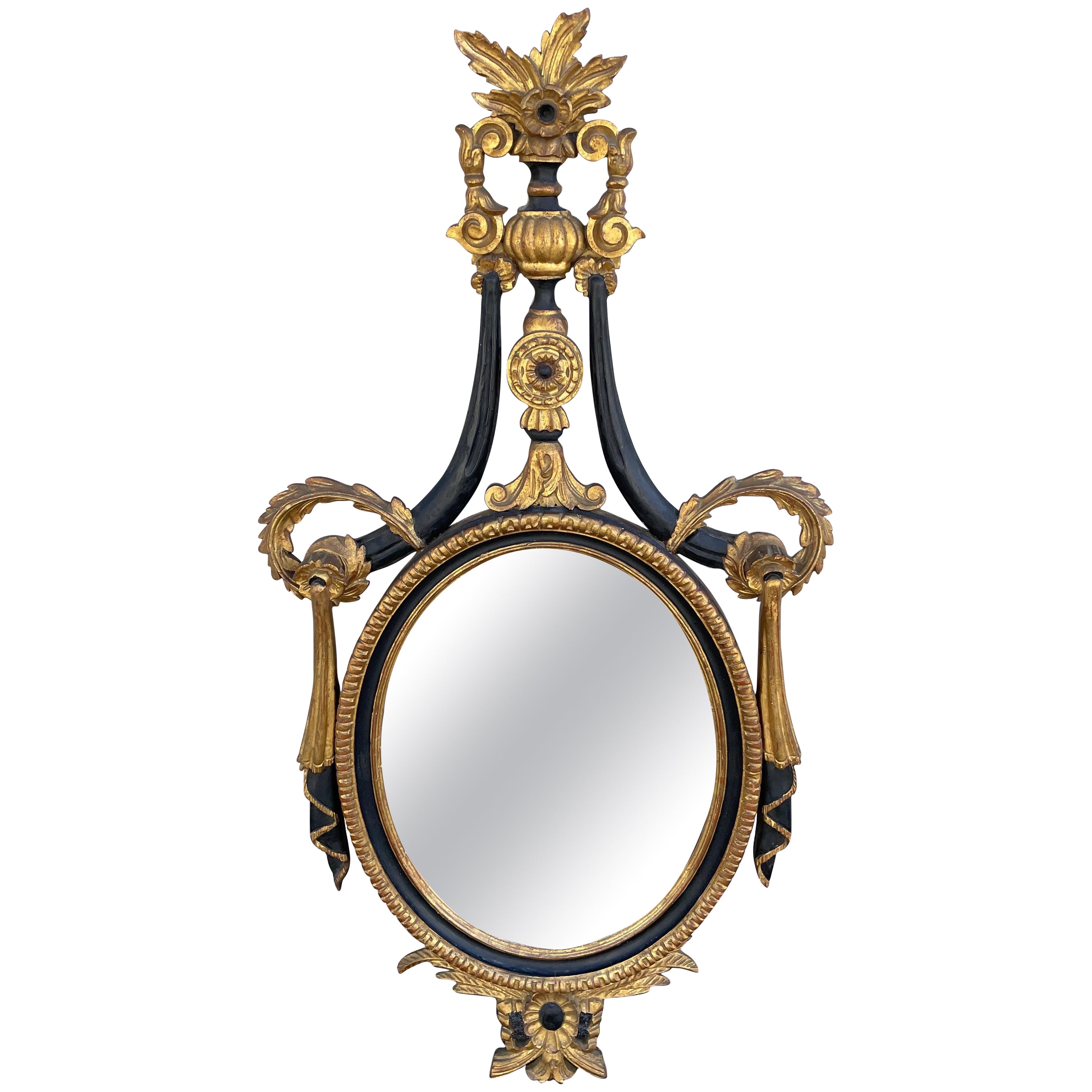 Miroir néoclassique sculpté, peint et doré à la main par Palladio