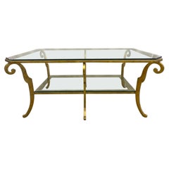 Neoclassical Style Large Gilt Metal Frame Coffee Table, Glass Top, French