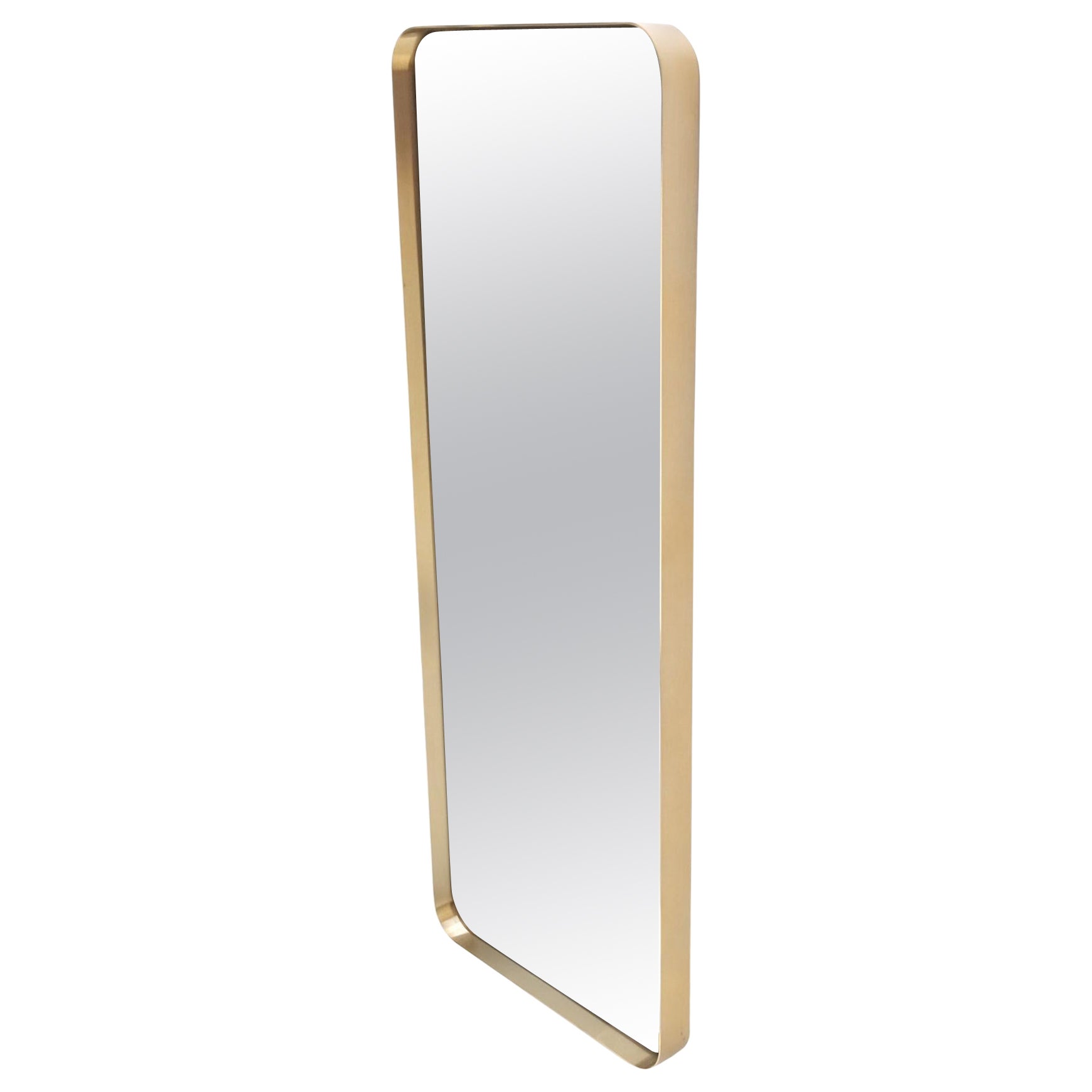 Bent Brushed Brass Frame Rounded Corners Mid Century Modern Wall Mirror Mint