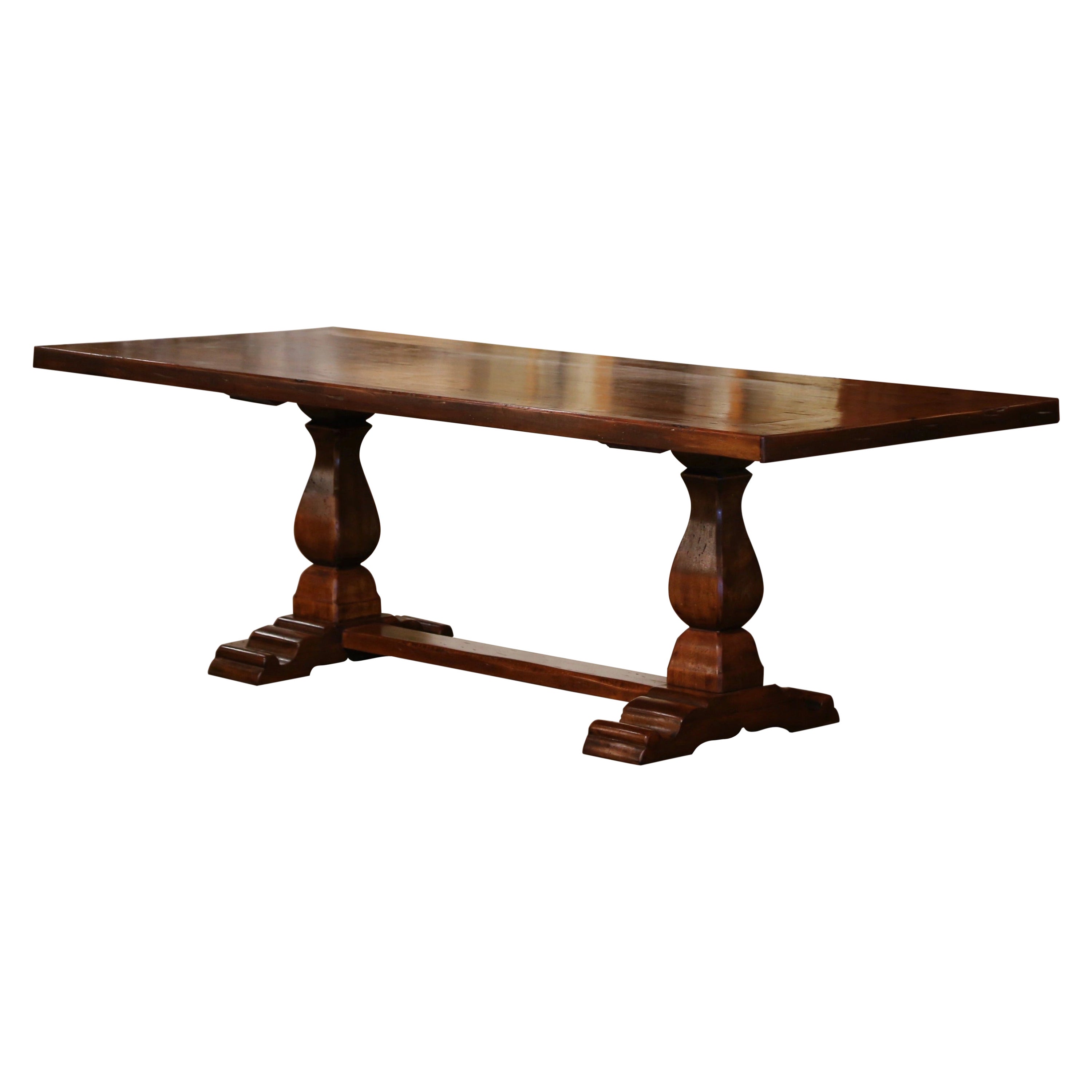 Early 20th Century French Louis XIII Carved Walnut Trestle Base Farm Table