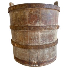 Vintage Weathered Cypress Wood Garden Buckets with Handle