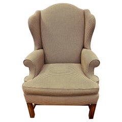 Mahogany Wingback Reading Chair with Houndstooth Upholstery 