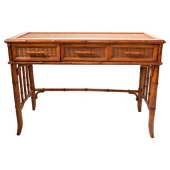 McGuire Mid-Century Modern Bentwood Bamboo & Handwoven Cane Top, Writing Desk