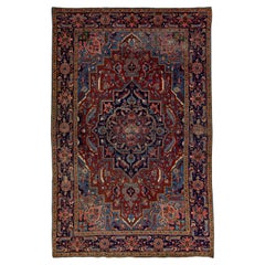 Antique Persian Heriz Handmade Allover Motif Red Wool Rug