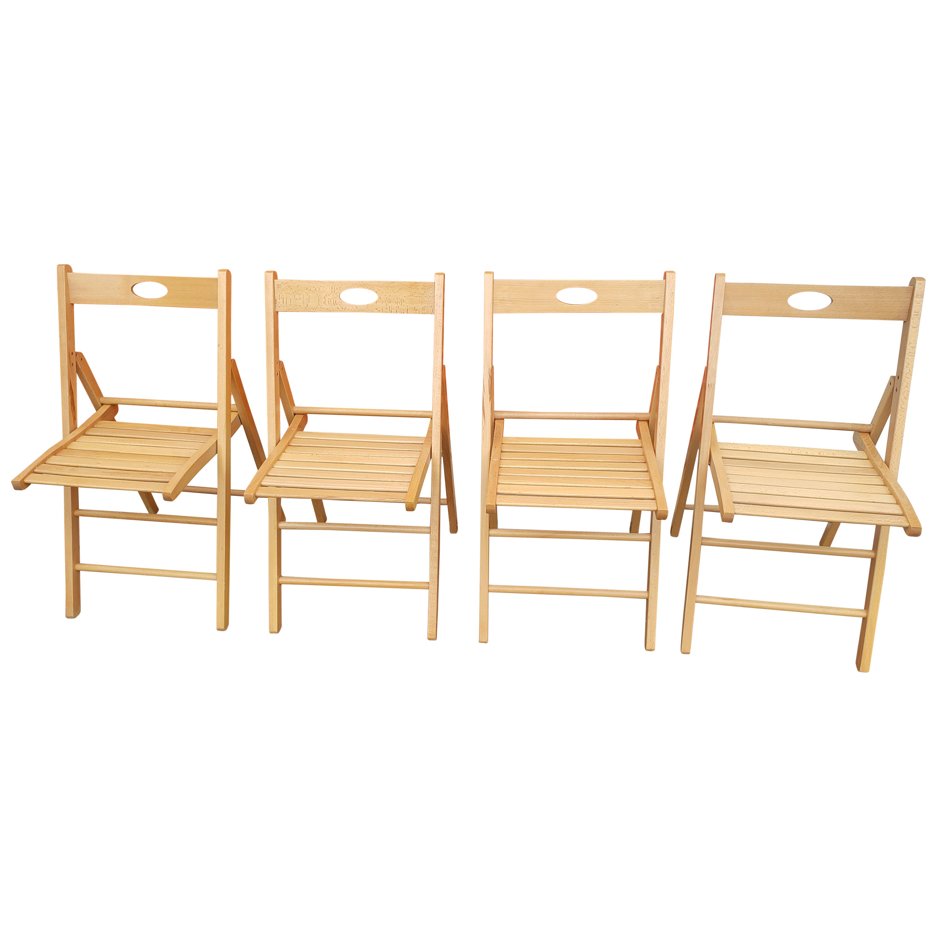 Vintage Solid White Ash Wood Italian Folding Chairs, Set of 4