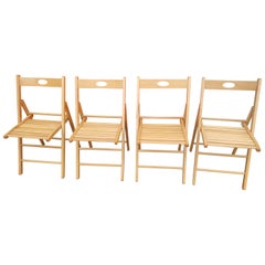 Vintage Solid White Ash Wood Italian Folding Chairs, Set of 4