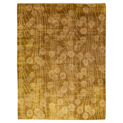 Modern Spanish Style Handmade Golden Allover Motif Wool Rug