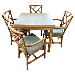 Mid-Century Modern Expandable Bamboo Game Table to Dining Rom Table & 4 Chairs