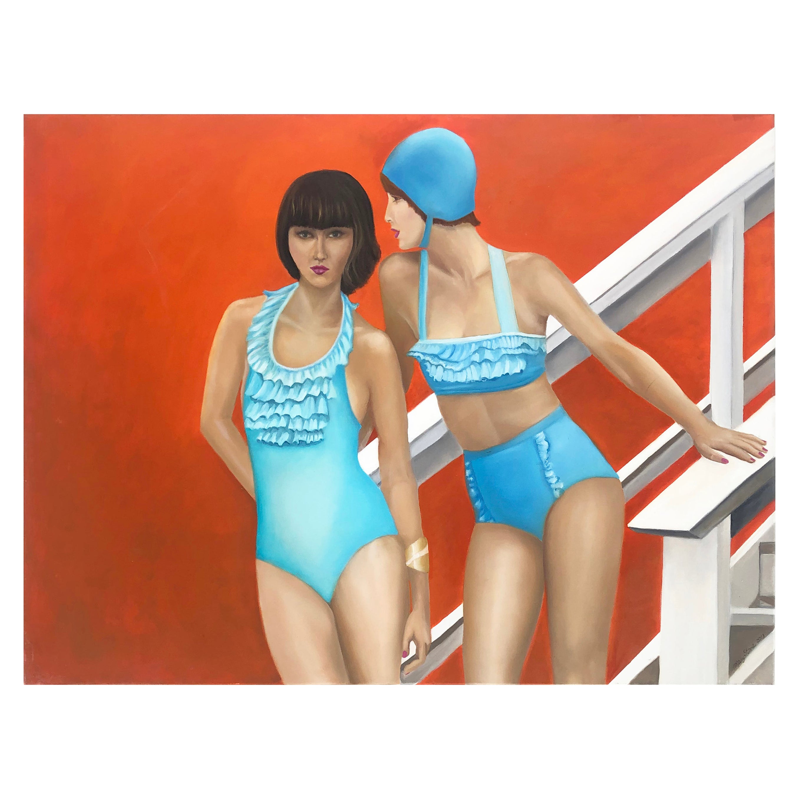 Original Oil Painting on Canvas "Blue Bathers" by Mary Stone