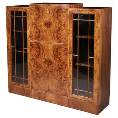 Vintage Art Deco Walnut Bureau Display Cabinet