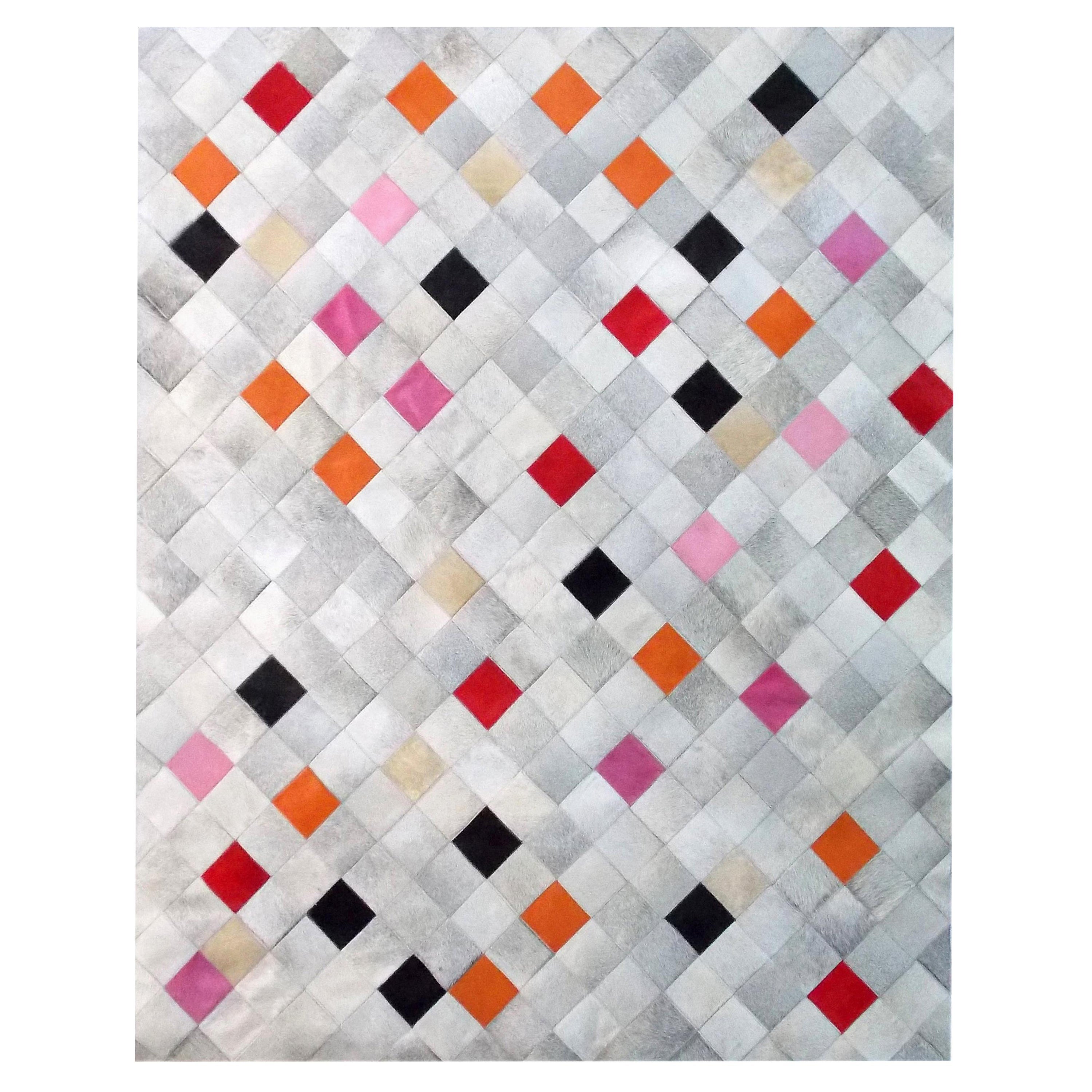 Alfombra de piel de vaca rosa, naranja y negra XX-Large