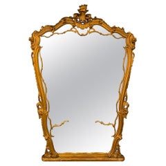 French Gilt Carved Wood Floral Wall / Mantel Mirror