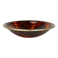 Bowl Centerpiece Lucite Tortoise Shell & Brass Christian Dior Style, Italy 1970s