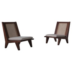 Pair of Mahogany and Webbing Easy Chairs, France 1960s