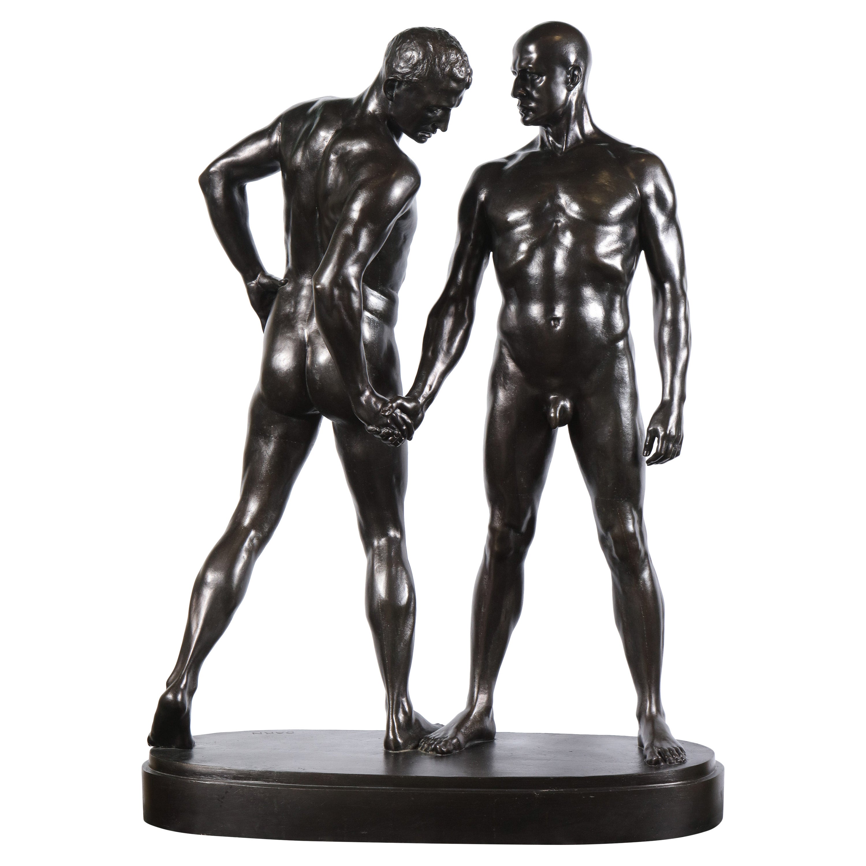 Monumental and Striking Patinated Bronze Figure of Two Male Nude Erotic  Lovers at 1stDibs