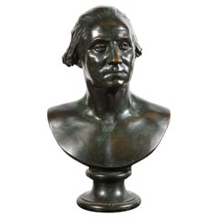 Large and Rare Patinated Bronze Bust of George Washington, by F. Barbedienne