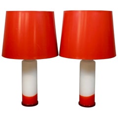Pair of Whithe and Red Swedish Luxus Glass Table Lamps