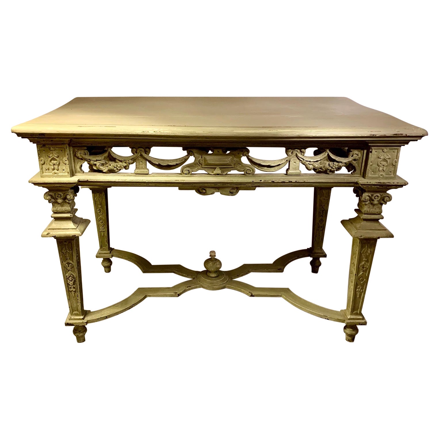 19th Century Italian Hand Carved Patinated Console Table For Sale