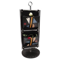 Used Postmodern Leather and Chrome-Plated Metal Magazine Rack by Salmistraro, Italy