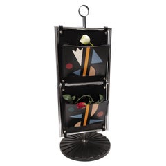 Retro Postmodern Leather and Chrome-Plated Metal Magazine Rack by Salmistraro, Italy